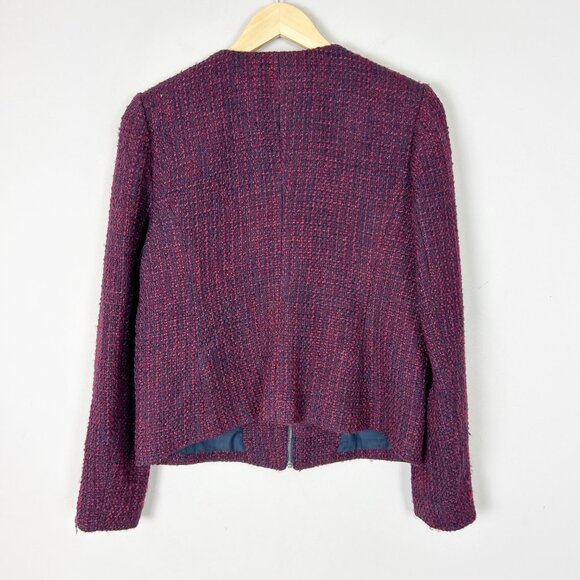 Loft Tweed Blazer Jacket Blue & Red Zip Front Winter Wool Blend Size 4 Women's - Picture 3 of 4